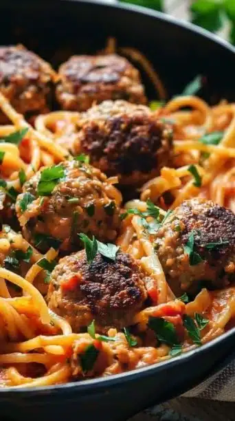 Easy One Pot Creamy Cajun Beef Meatball Pasta Dinner