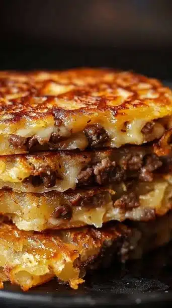 Golden Potato Pancakes Stuffed with Savory Beef and Melty Cheese