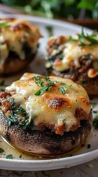 Ground Turkey and Spinach Stuffed Mushrooms Ready to Serve