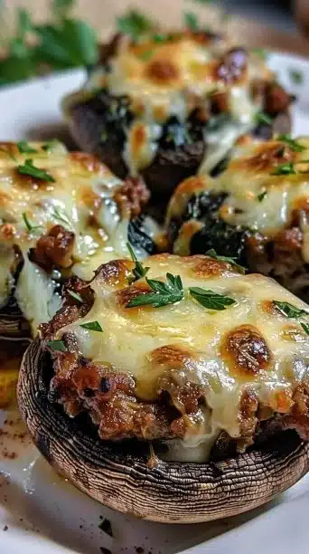 Ground Turkey & Spinach Stuffed Mushrooms That Melt in Your Mouth