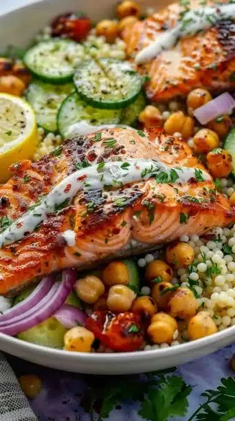 Healthy Salmon & Chickpea Couscous Bowl: A Mediterranean Power Meal