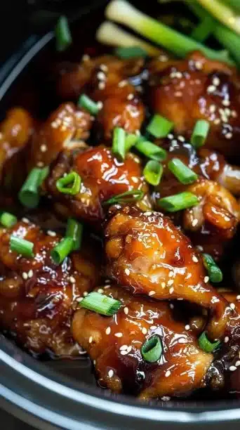 Healthy slow cooker honey garlic chicken served with vegetables