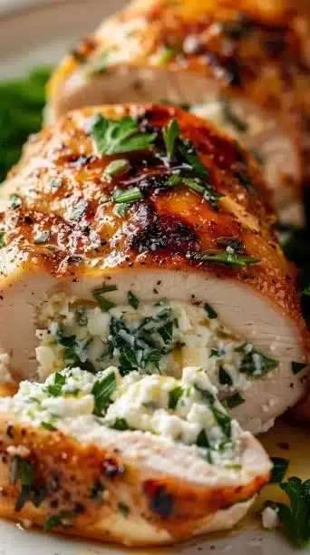 Herbed Ricotta Stuffed Chicken Rolls served on a plate