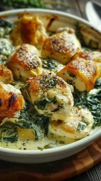 High Protein Spinach And Artichoke Chicken Casserole