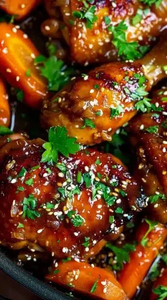 Delicious Honey Garlic Chicken dish served with a side of vegetables.