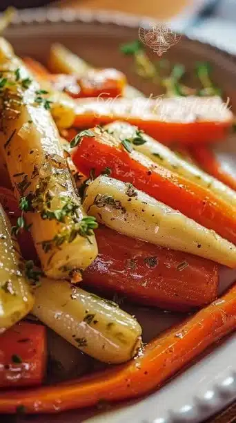 Honey glazed carrots and parsnips served as a delicious side dish
