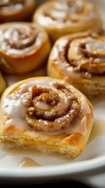 Delicious Keto Cinnamon Rolls drizzled with glaze on a plate