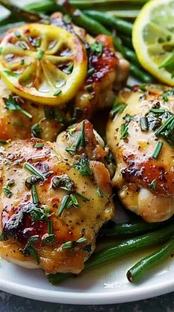 Lemon Garlic Butter Thighs and Green Beans Skillet