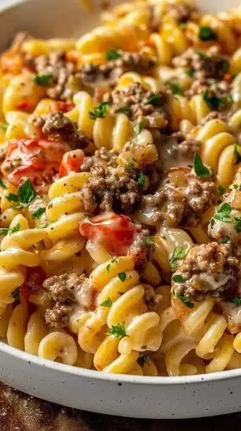 Loaded Cheeseburger Alfredo Pasta