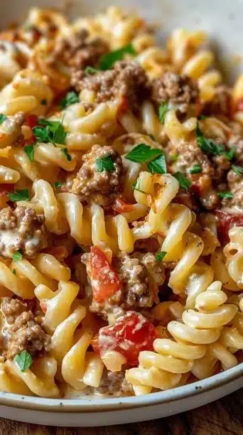 Loaded Cheeseburger Alfredo Pasta