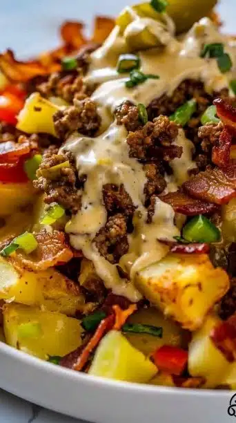 Loaded Cheeseburger Potato Skillet with Creamy Cheese Sauce: A Comfort Food Masterpiece That Brings Everyone to the Table