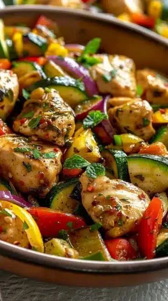 Mediterranean Chicken Stir Fry with colorful vegetables