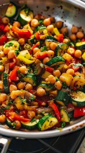 Mediterranean Chickpea Stir Fry with vibrant veggies and spices