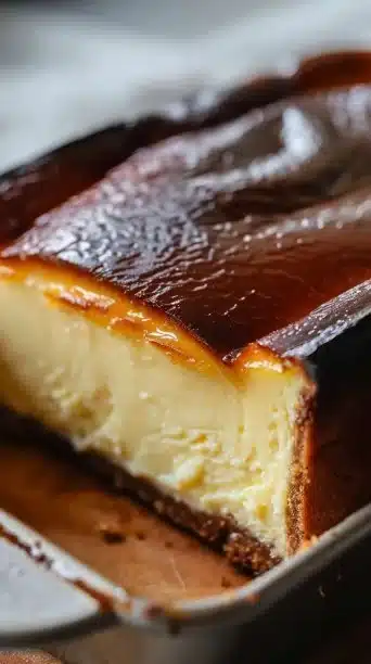 Mini Basque Cheesecake with a caramelized top and creamy filling served on a plate.