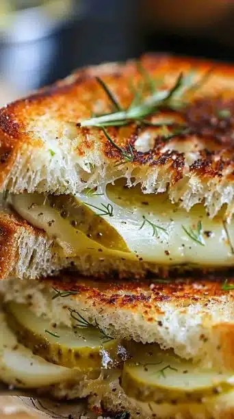 Mouthwatering Crispy Dill Pickle Grilled Cheese Sandwich