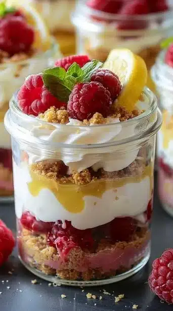 No Bake Lemon Raspberry Cheesecake Parfaits