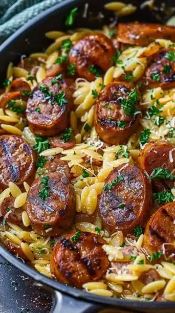 One-Pot Garlic Butter Sausage and Orzo