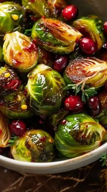 Orange Maple Glazed Brussels Sprouts With Cranberries