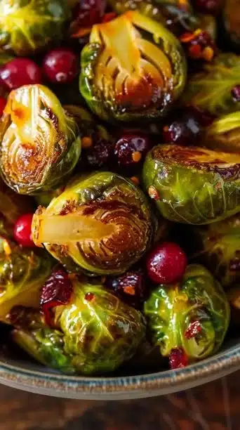 Orange Maple Glazed Brussels Sprouts With Cranberries