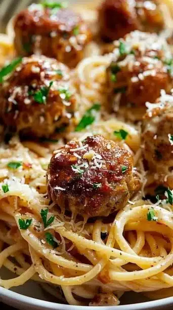 Parmesan Linguine with Garlic Butter Meatballs: Creamy, Cheesy Comfort Food