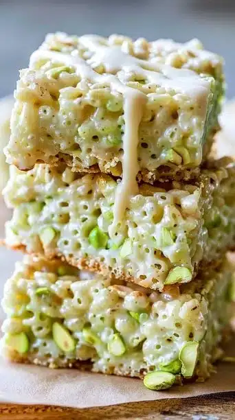 Delicious Pistachio Rice Krispie Treats with a green and crispy texture