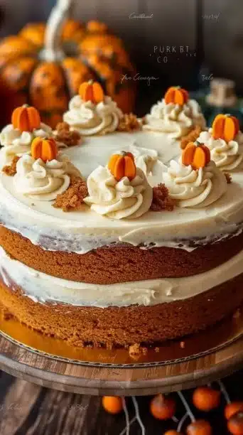 Delicious homemade Pumpkin Spice Cake with cream cheese frosting.