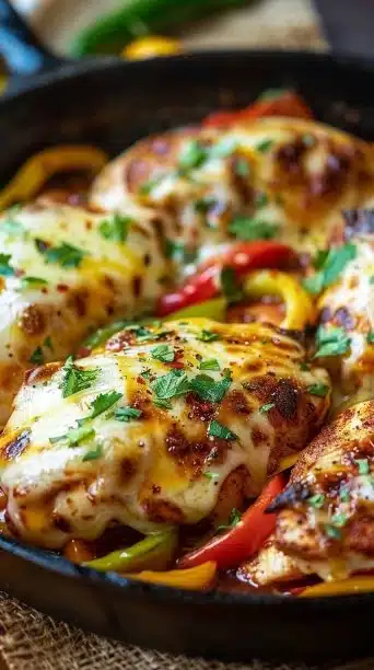 Quick Cheesy Baja Chicken Bell Pepper Skillet