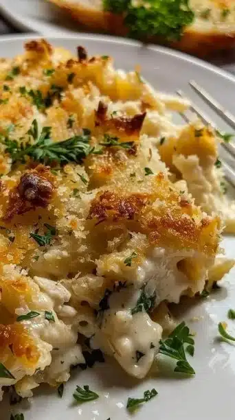 Quick & Easy Chicken Alfredo Stuffing Casserole – Creamy, Cheesy, and Perfect for Weeknights