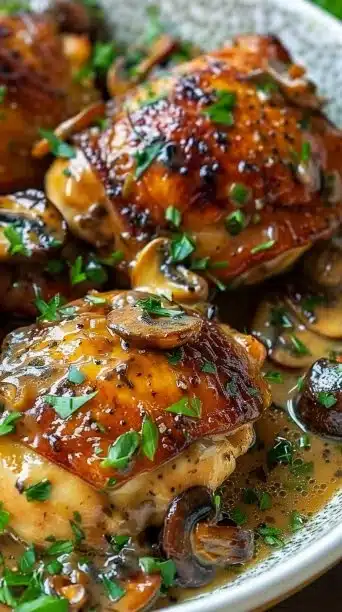 Quick & Easy Creamy Garlic Mushroom Chicken Thighs