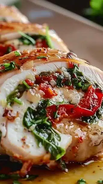 Roasted Red Pepper, Spinach & Mozzarella Stuffed Chicken