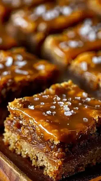Delicious Salted Caramel Pretzel Blondies topped with pretzel pieces