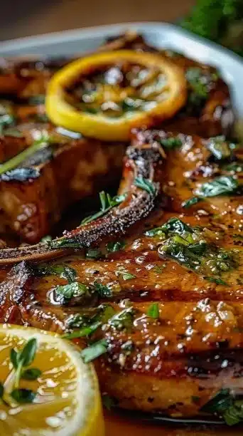 Sicilian Pork Chops served with herbs and spices