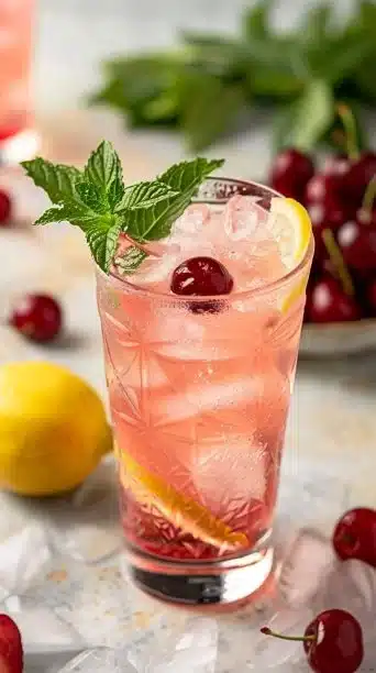 Sleepy Girl Mocktail in a glass with fruit garnish for relaxation