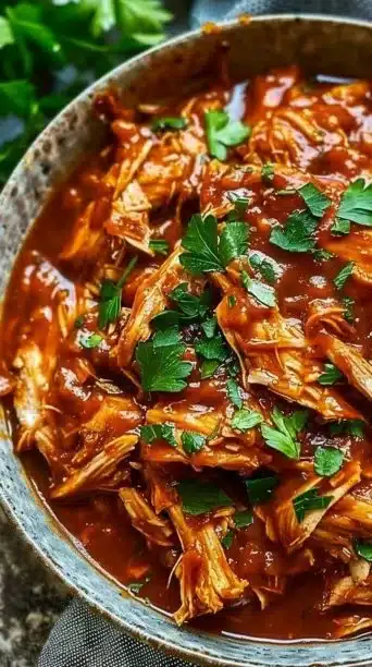 Slow Cooker BBQ Chicken Breast served on a plate with sauce