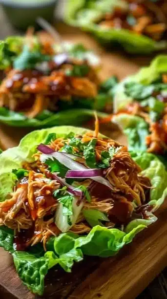 Slow Cooker BBQ Pulled Chicken Lettuce Wraps