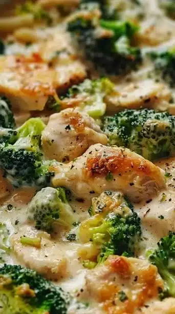 Slow Cooker Chicken Alfredo Broccoli Bake