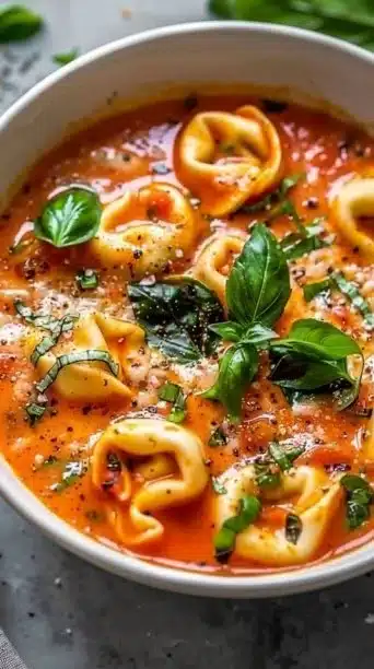 Slow Cooker Creamy Tomato Basil Tortellini Soup