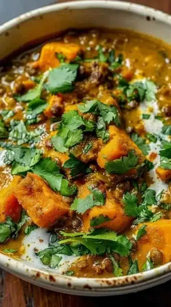 Slow Cooker Curried Sweet Potato & Lentil Stew