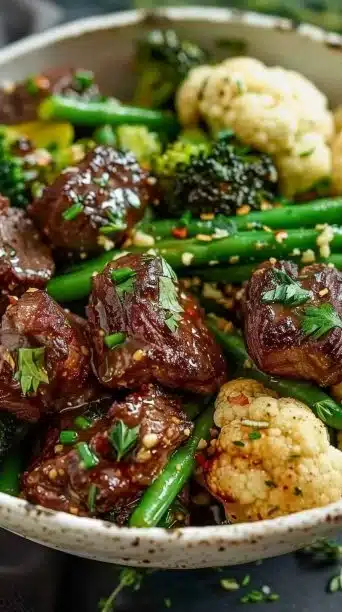 Slow Cooker Garlic Butter Steak Bites and Veggies
