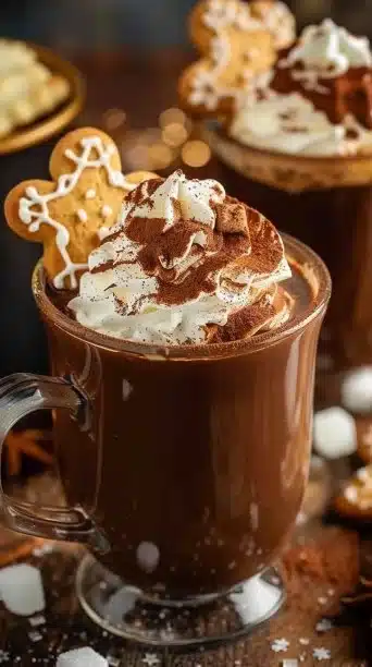 Delicious slow cooker gingerbread hot cocoa in a festive mug