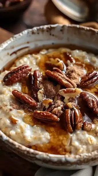 Delicious slow cooker maple brown sugar oatmeal in a bowl