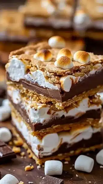 Delicious S'mores Bars with chocolate, marshmallows, and a graham cracker crust