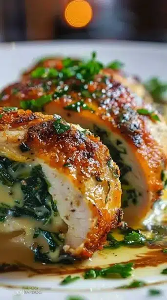 Spinach Stuffed Chicken Breast filled with fresh spinach and cheese