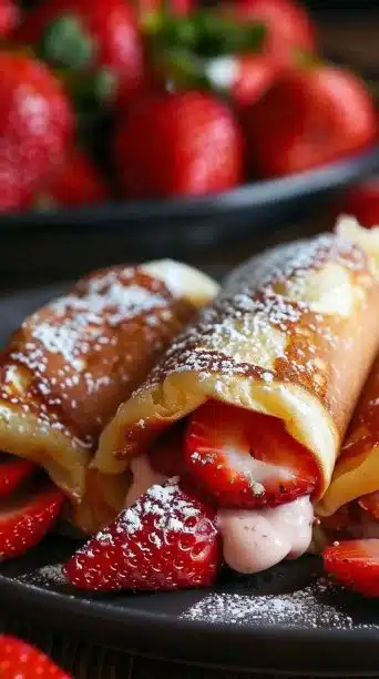Delicious Strawberry Cheesecake French Toast Roll Ups served on a plate.
