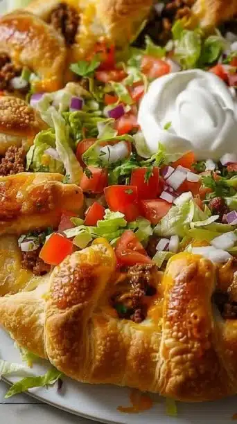Delicious Taco Ring served on a platter, showcasing its golden-brown, crispy layers.