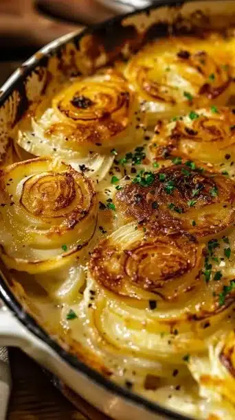 Cheesy baked onions served as a tasty side dish