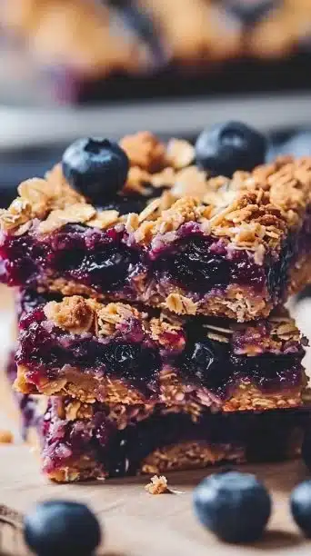 Delicious homemade blueberry oatmeal bars fresh out of the oven