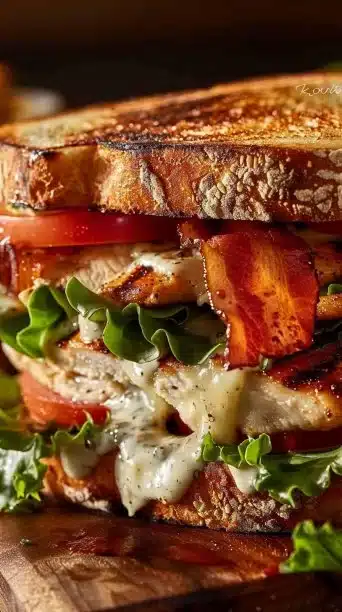 Ultimate Loaded Chicken Club Sandwich With Crispy Beef Bacon And Avocado Ranch Spread