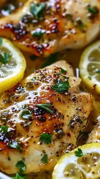 Zesty Lemon Chicken Romano served on a plate, garnished with herbs