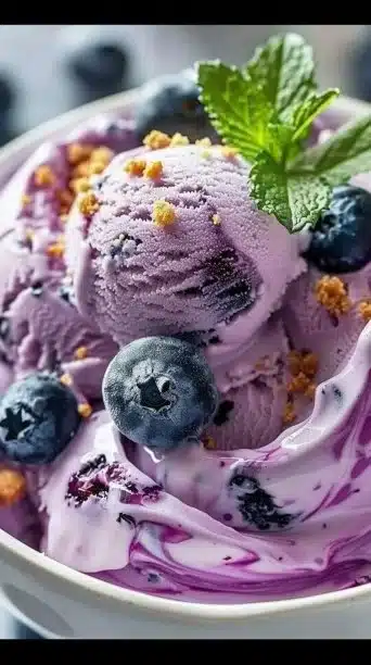 Delicious blueberry cheesecake ice cream made with cottage cheese.
